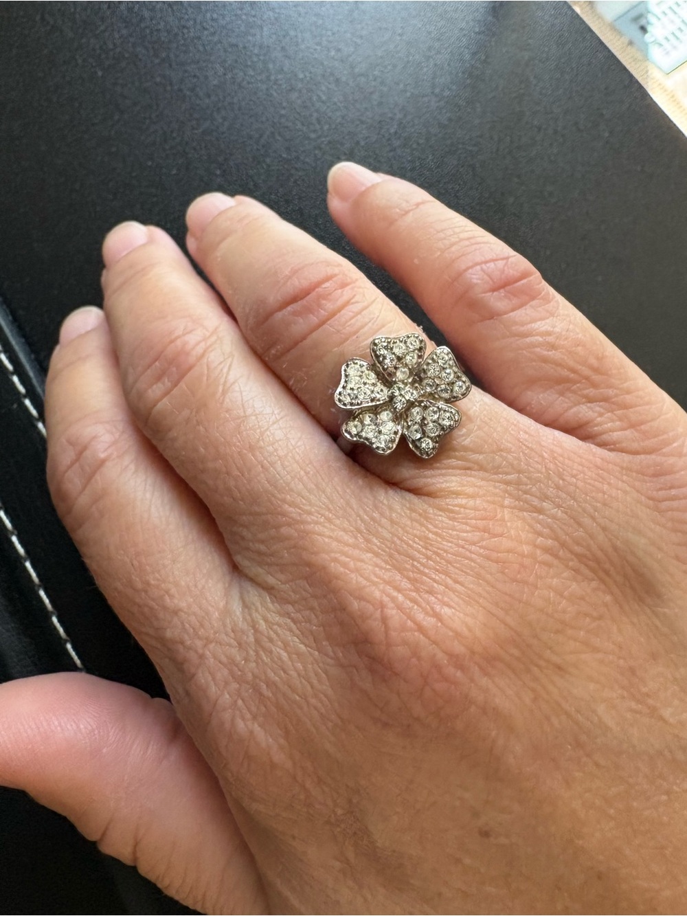 Vintage Sterling Silver Crystal Flower Cocktail Ring - Women's Jewelry sz4.75-5